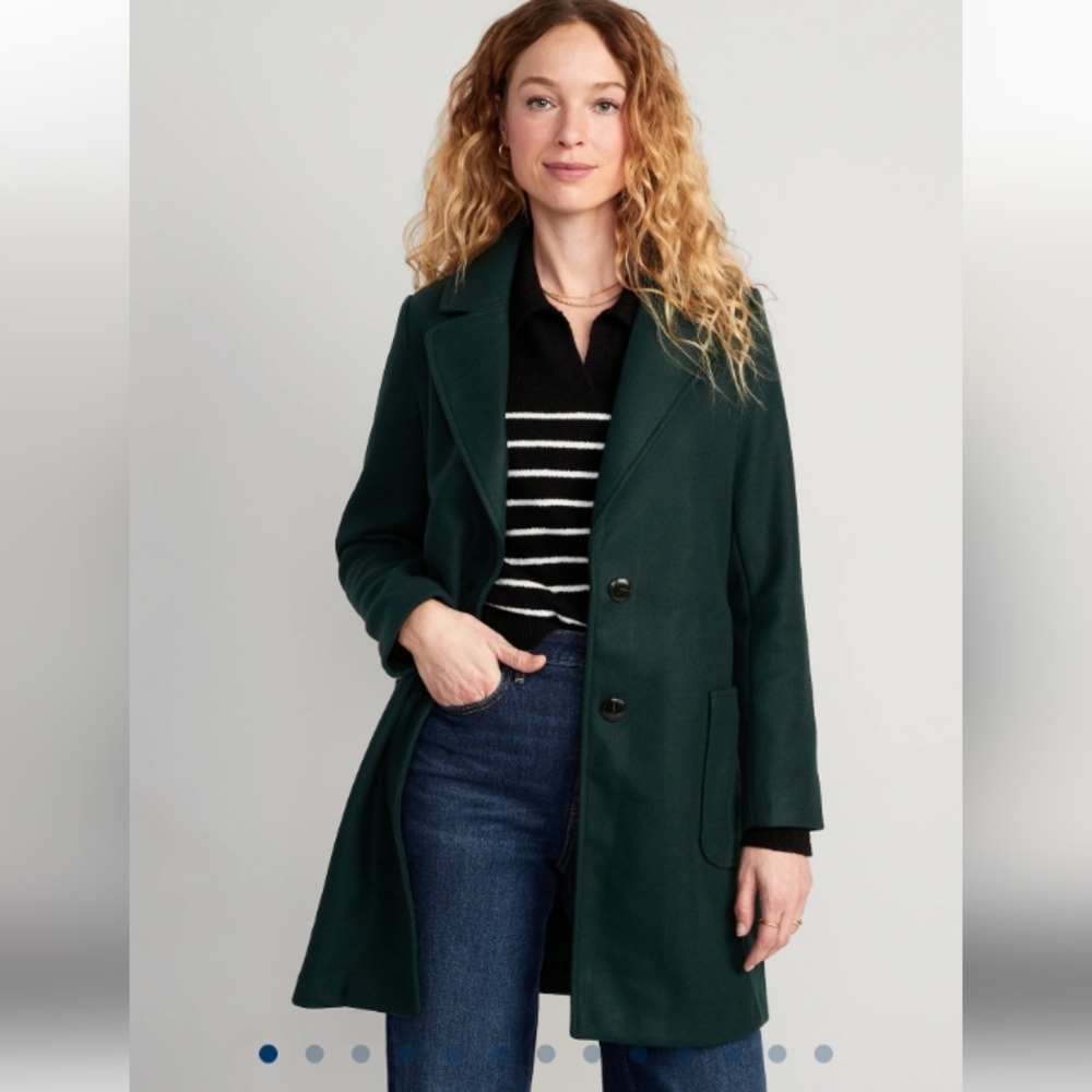 Old Navy xs dark green hunter forest long pea coat overcoat peacoat trench coat